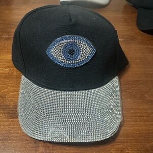 Black Cap with Rhinestone Evil eye